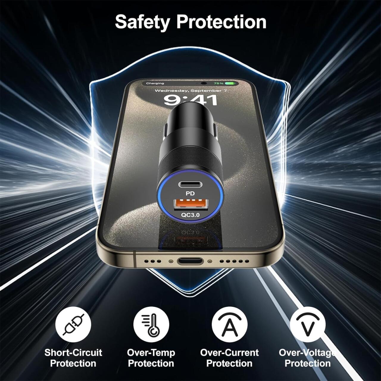 Cargador de Coche Dual USB y USB-C - Carga Rápida y Compacta