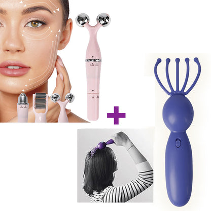 Pack Rodillo Masajeador Facial 3 en 1 & MASAJEADOR CAPILAR RASTRILLO