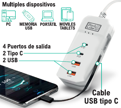 Regleta de carga usb 4+1