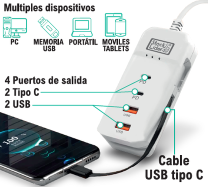 Regleta de carga usb 4+1
