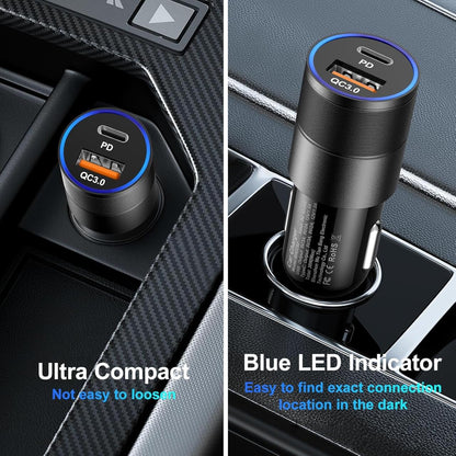 Cargador de Coche Dual USB y USB-C - Carga Rápida y Compacta